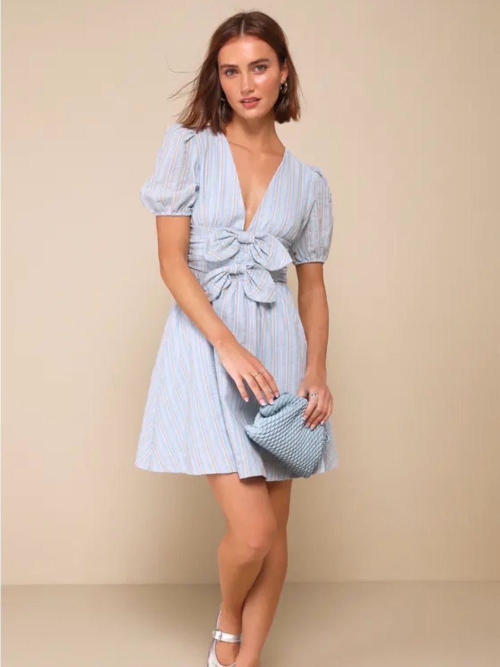 Lulu's Sky Blue Striped Tie-Front Mini Dress
